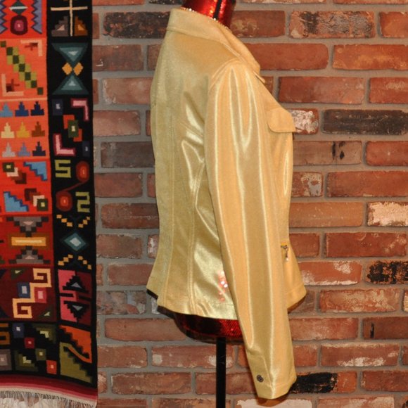 ANTONIO D'ERRICO Tailored Zip-up Jacket Metallic Shiny Yellow Mesh Gold Italy 48 - Picture 2 of 9
